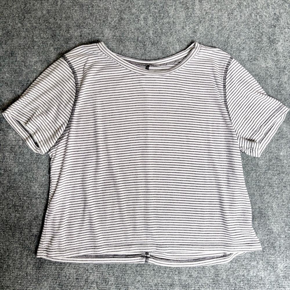 American Eagle Outfitters Ribbed Crop Tee White Navy Stripe Women's Medium